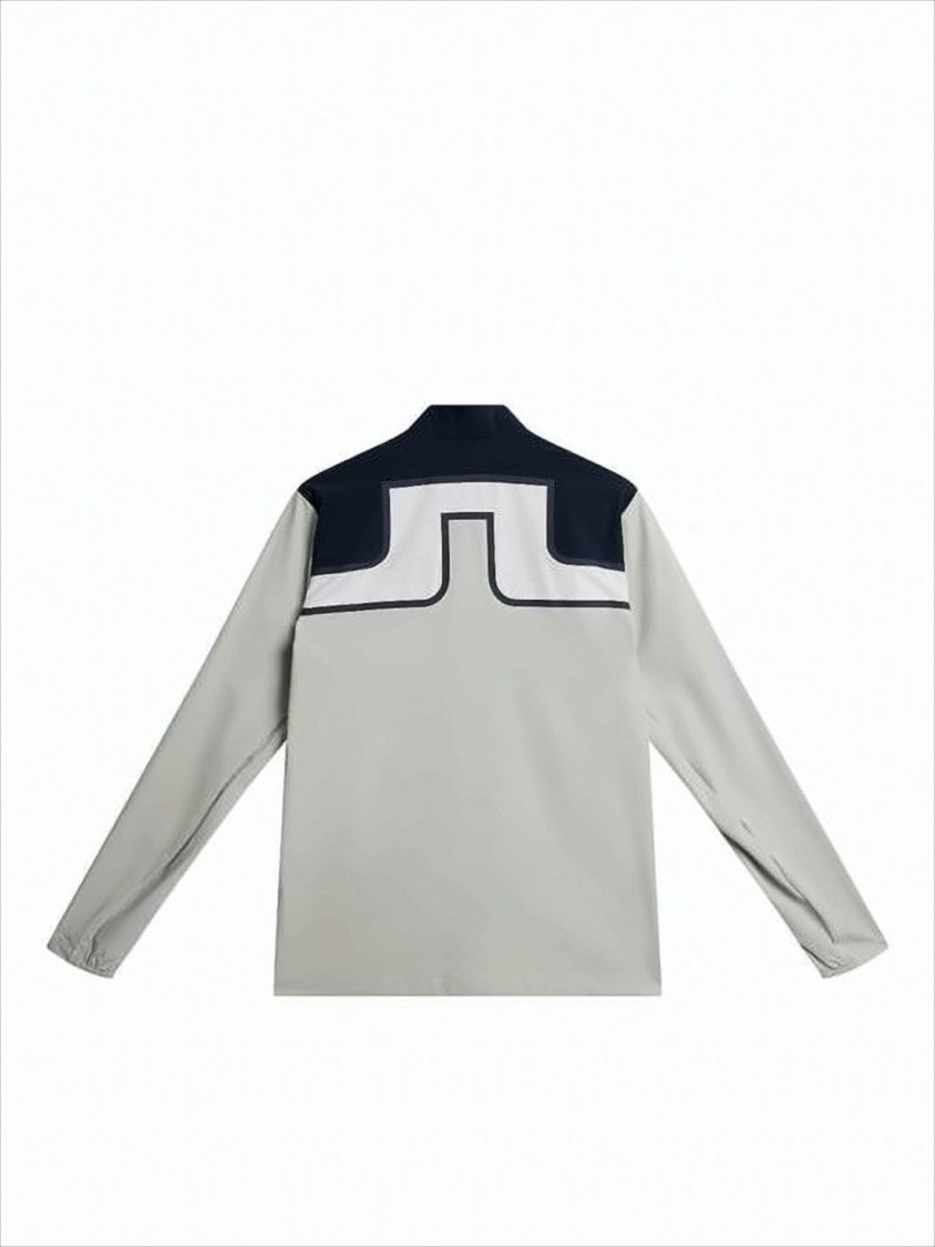 Light Grey Casual Jacket with Navy Geometric Pattern