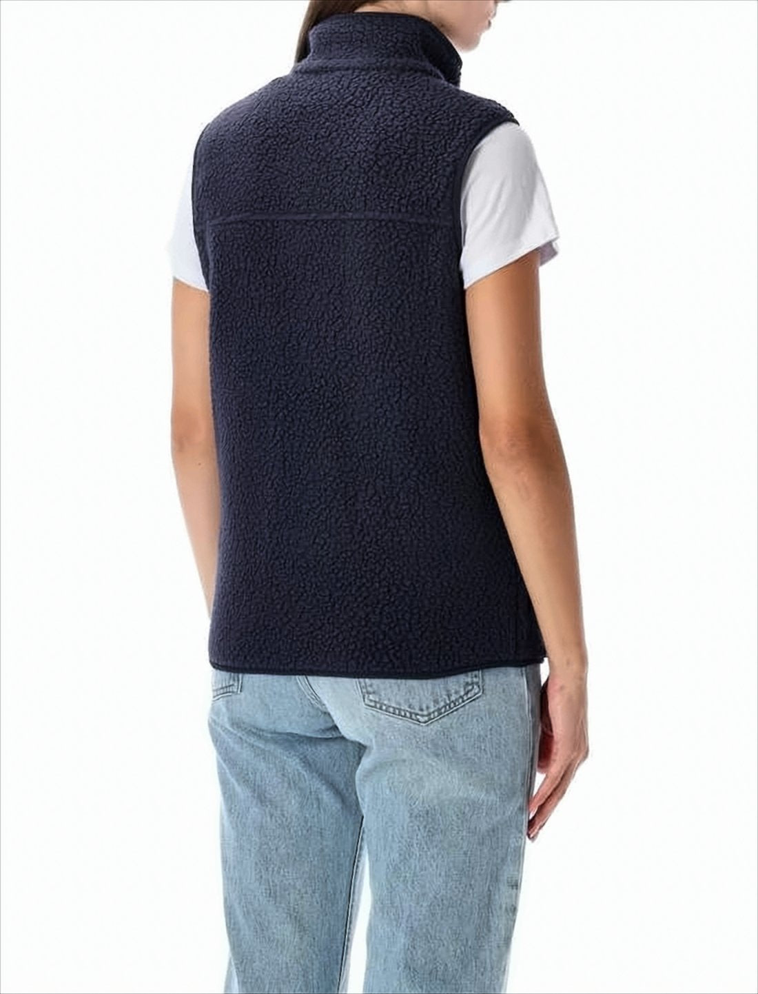 Textured Fleece Vest with High Collar