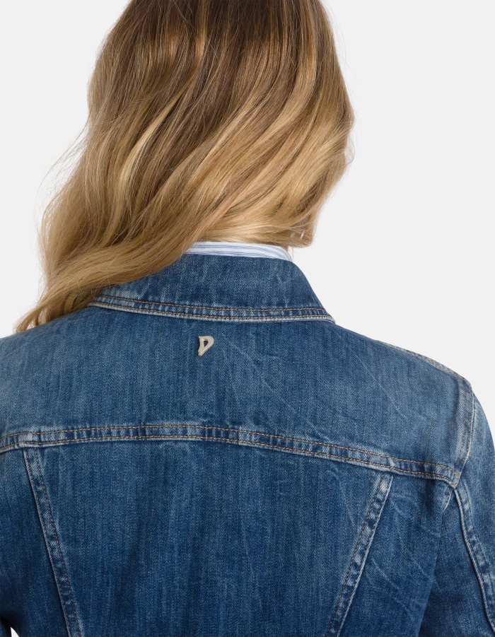 Fitted Medium Blue Denim Jacket with Button-Down Front