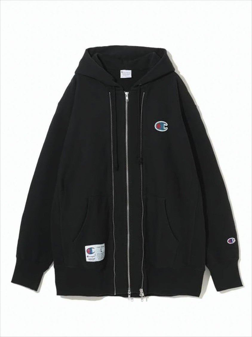 Black Zip-Up Hoodie with Double Zipper