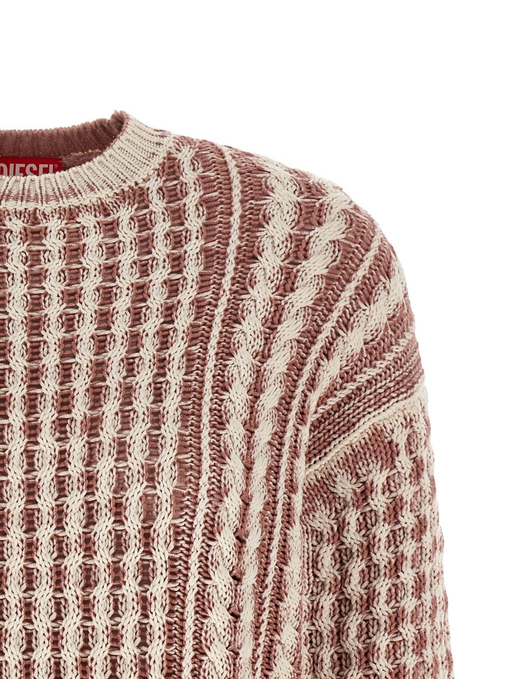 Textured Knit Sweater With Vertical And Cable Stripes