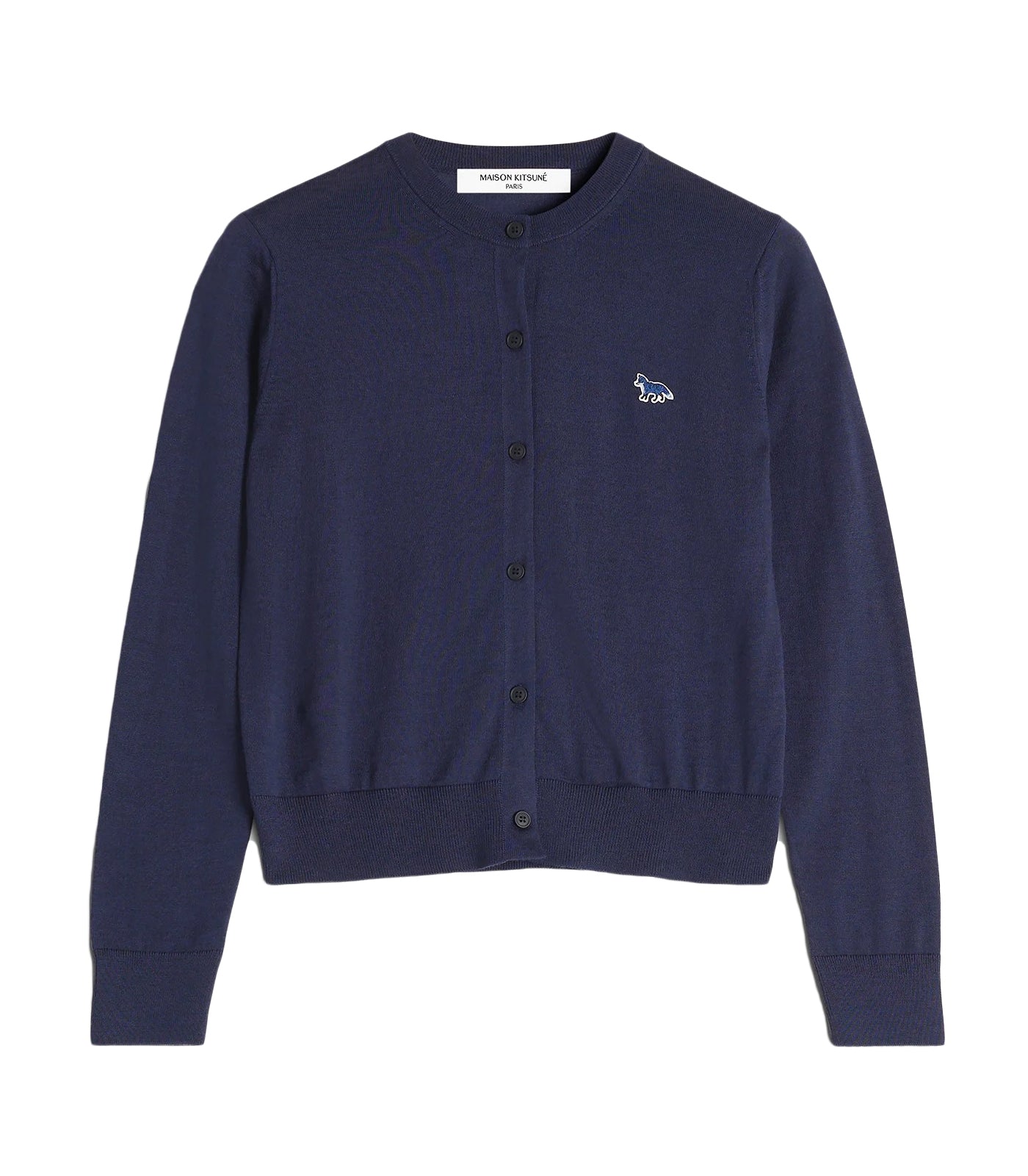 Black Wool Cardigan With Button-Down Front And Embroidered Logo