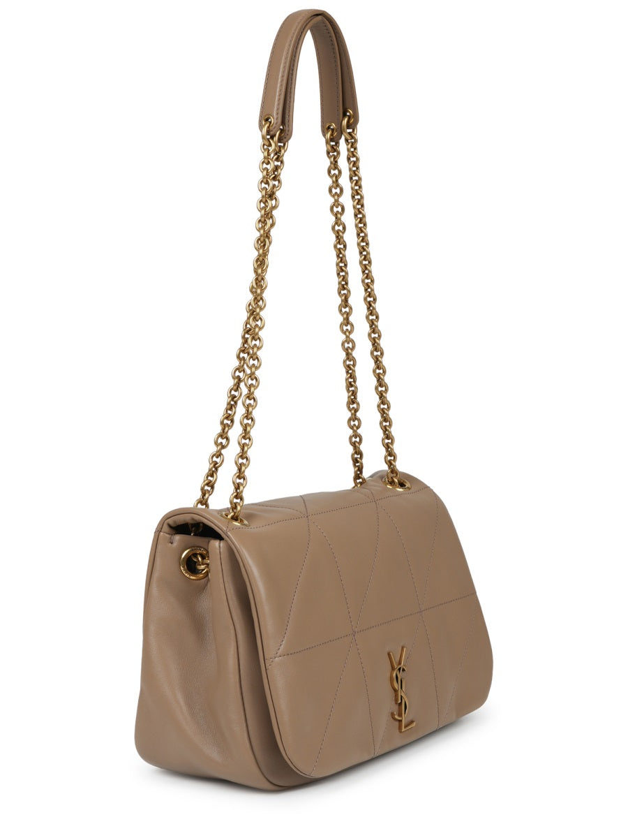 Structured Beige Leather Shoulder Bag