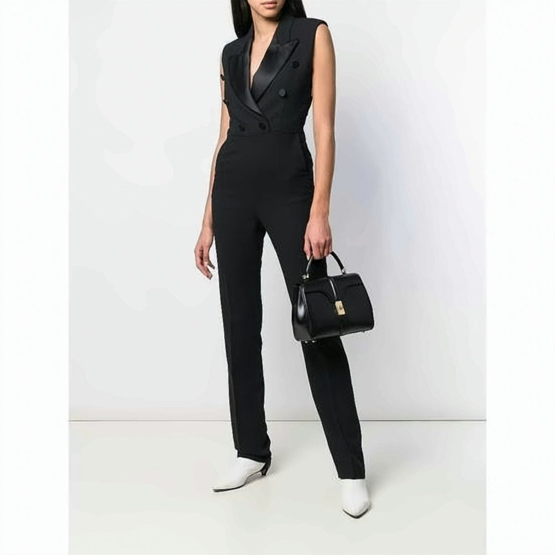 Black Smooth Leather Structured Shoulder Bag