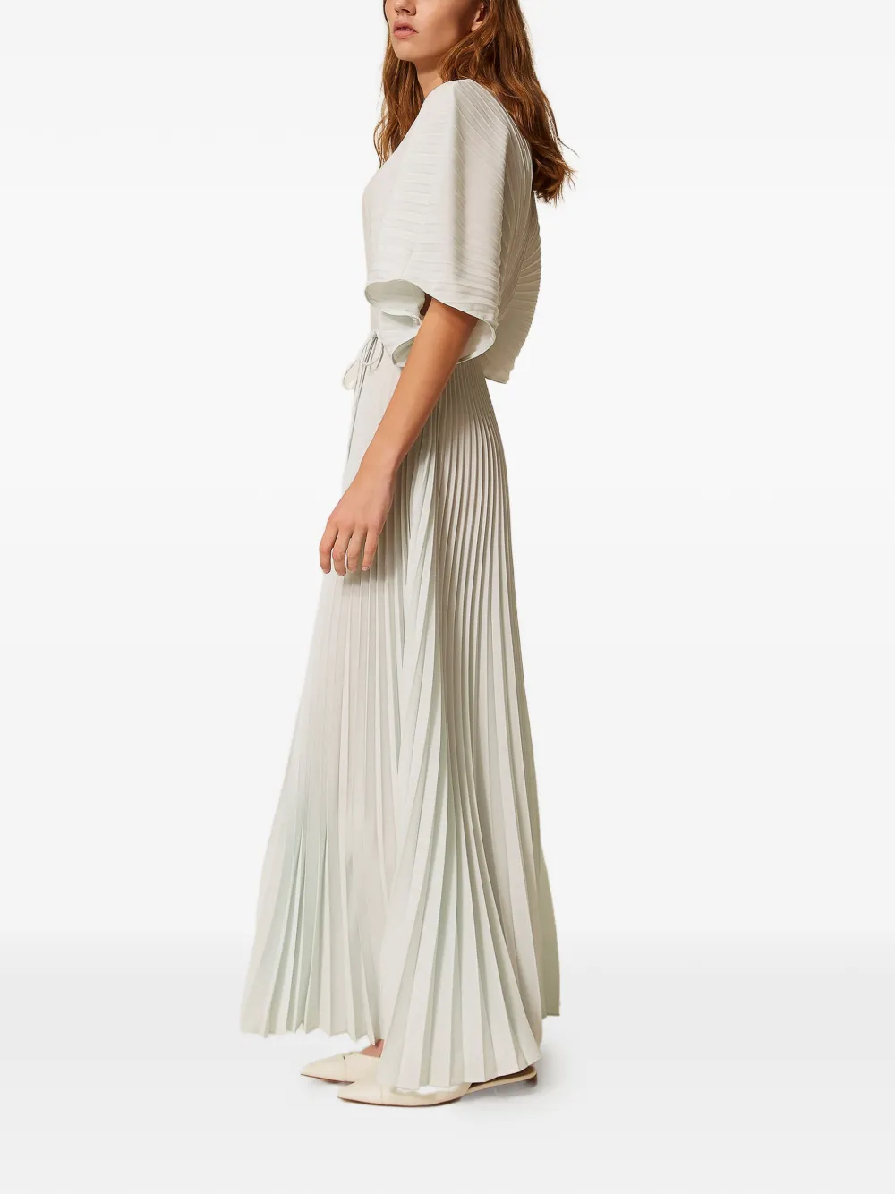 Pleated Maxi Dress with Cinched Waist