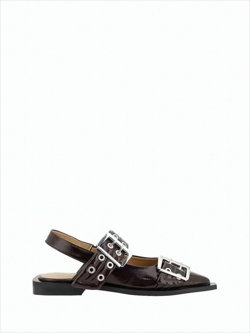 Sleek Slingback Flats With Pointed Toe And Bold Buckle Accents