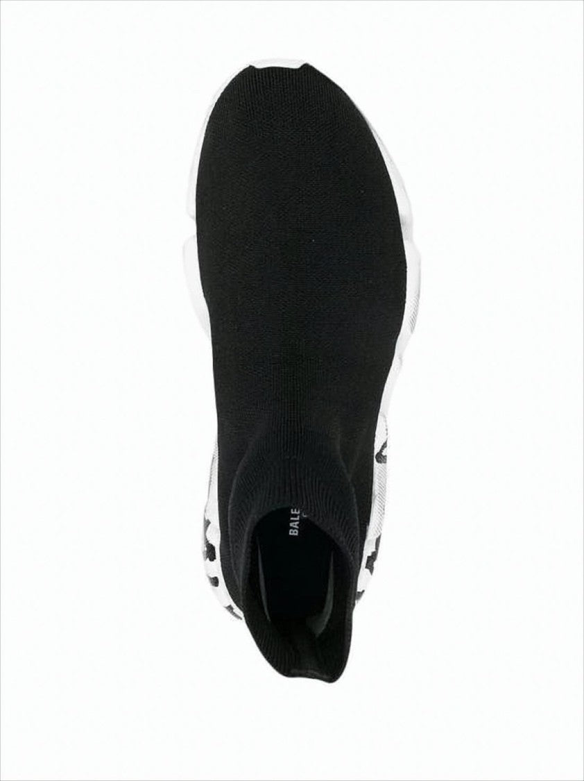 Sock-Style Black Stretch-Knit Sneakers with Chunky Rubber Sole