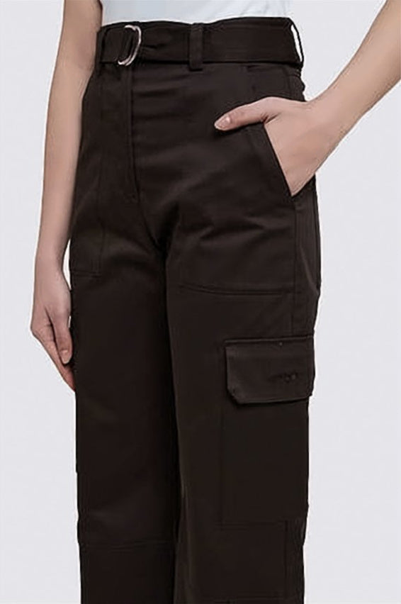 High-Waisted Straight-Leg Pants with Matching Belt and Flap Pockets