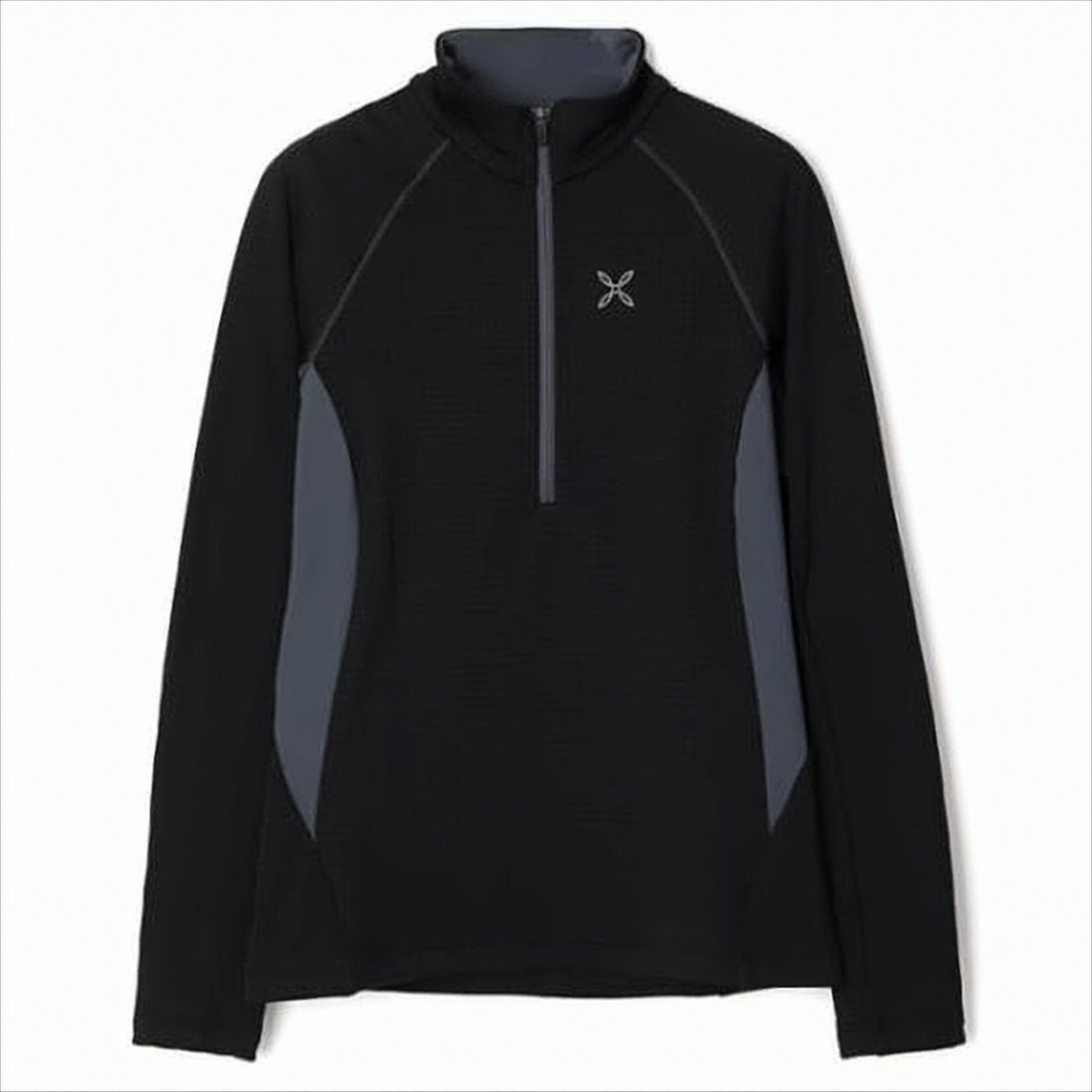 Fitted Long-Sleeve Top with Half-Zip and Contrasting Panels