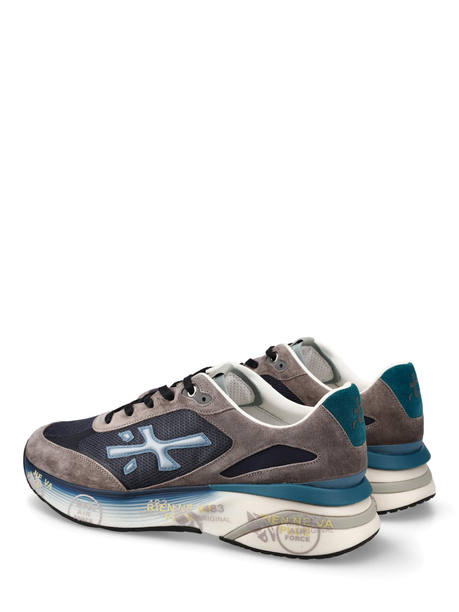 Teal-Accent Grey Suede Sneakers With Rubber Sole