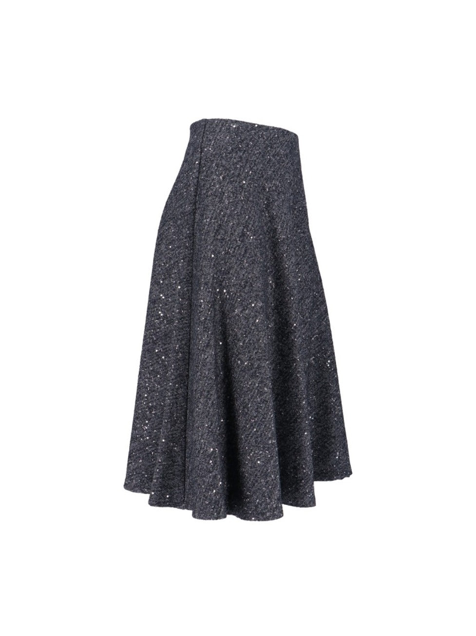 Flared Grey Skirt With Textured Fabric And Sequined Detail