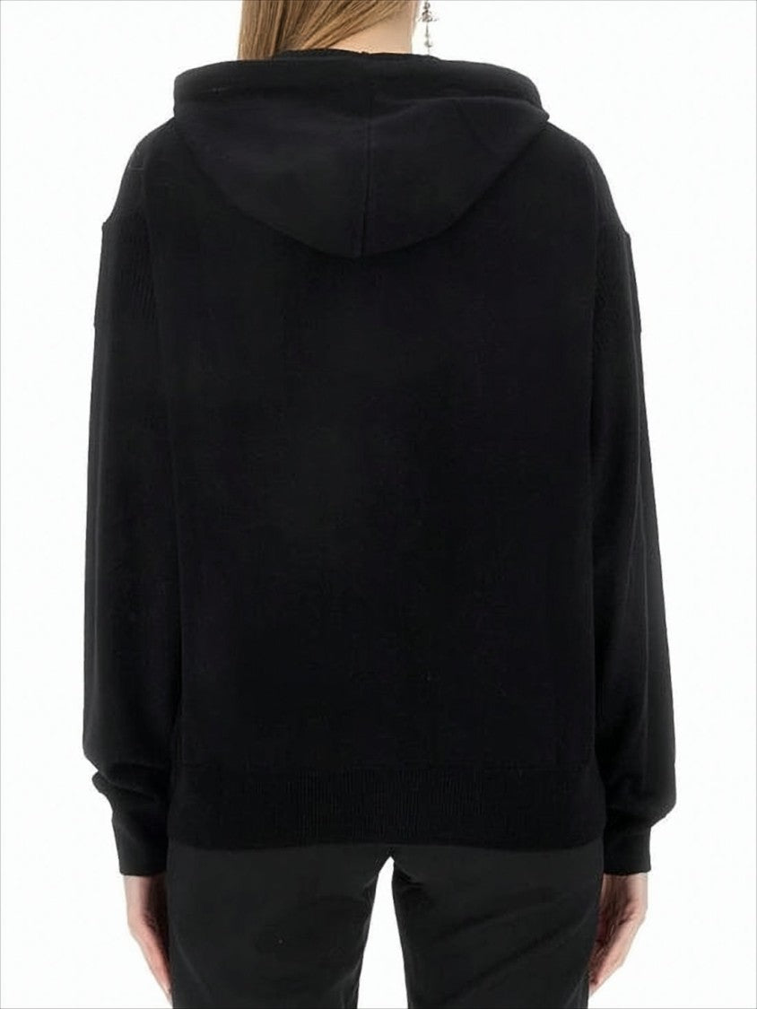 Relaxed-Fit Black Wool Hoodie with Drawstring Hood