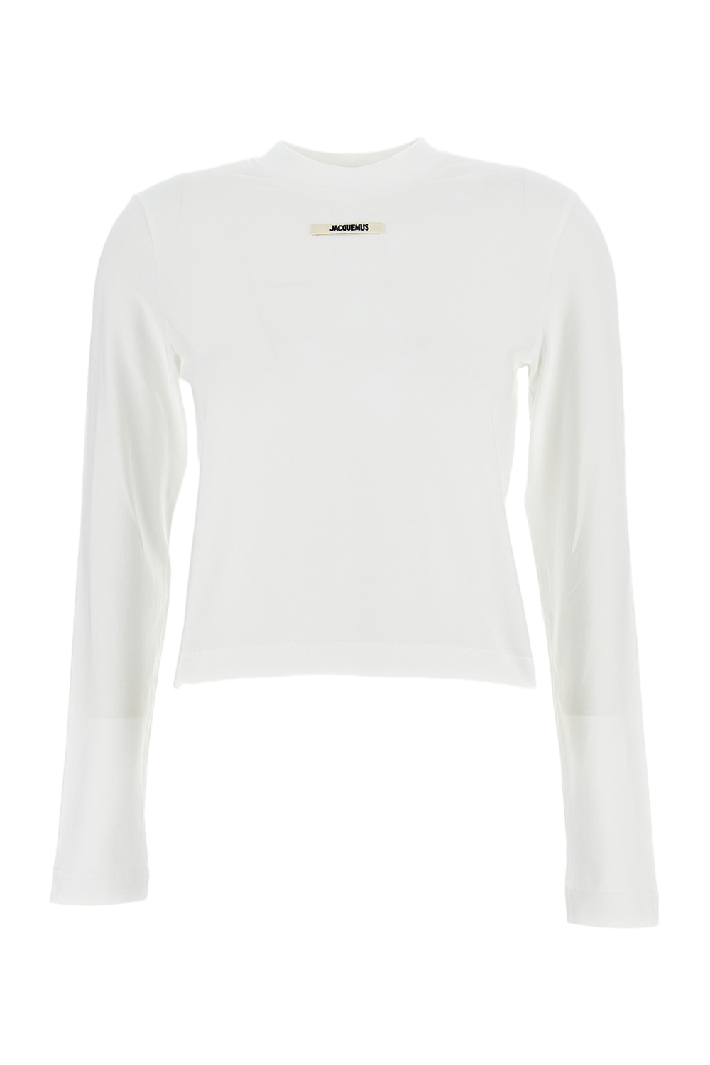 Cropped White Long-Sleeved Crew Neck T-Shirt