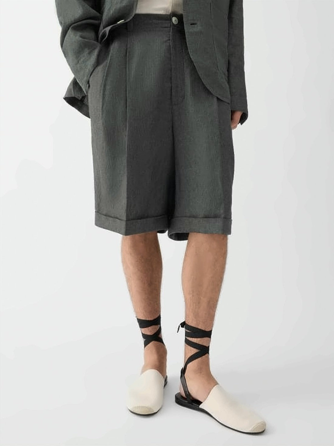 Relaxed Fit Pleated Bermuda Shorts with Cuffed Hem