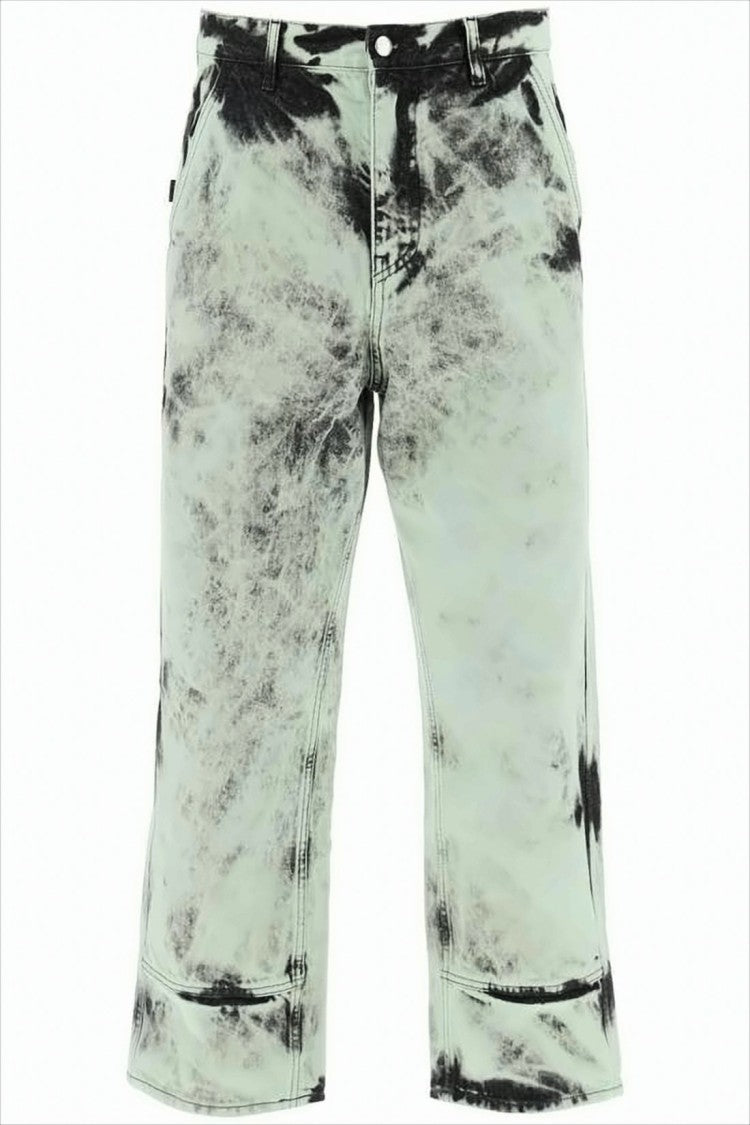 Light Green and Black Acid-Wash Denim Pants