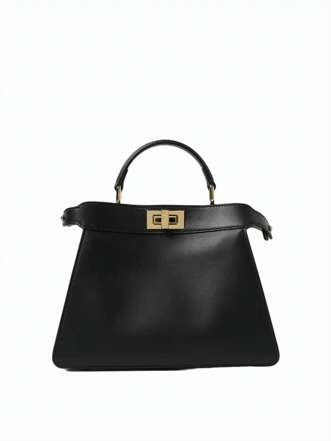 Trapezoidal Black Calf Leather Shoulder Bag