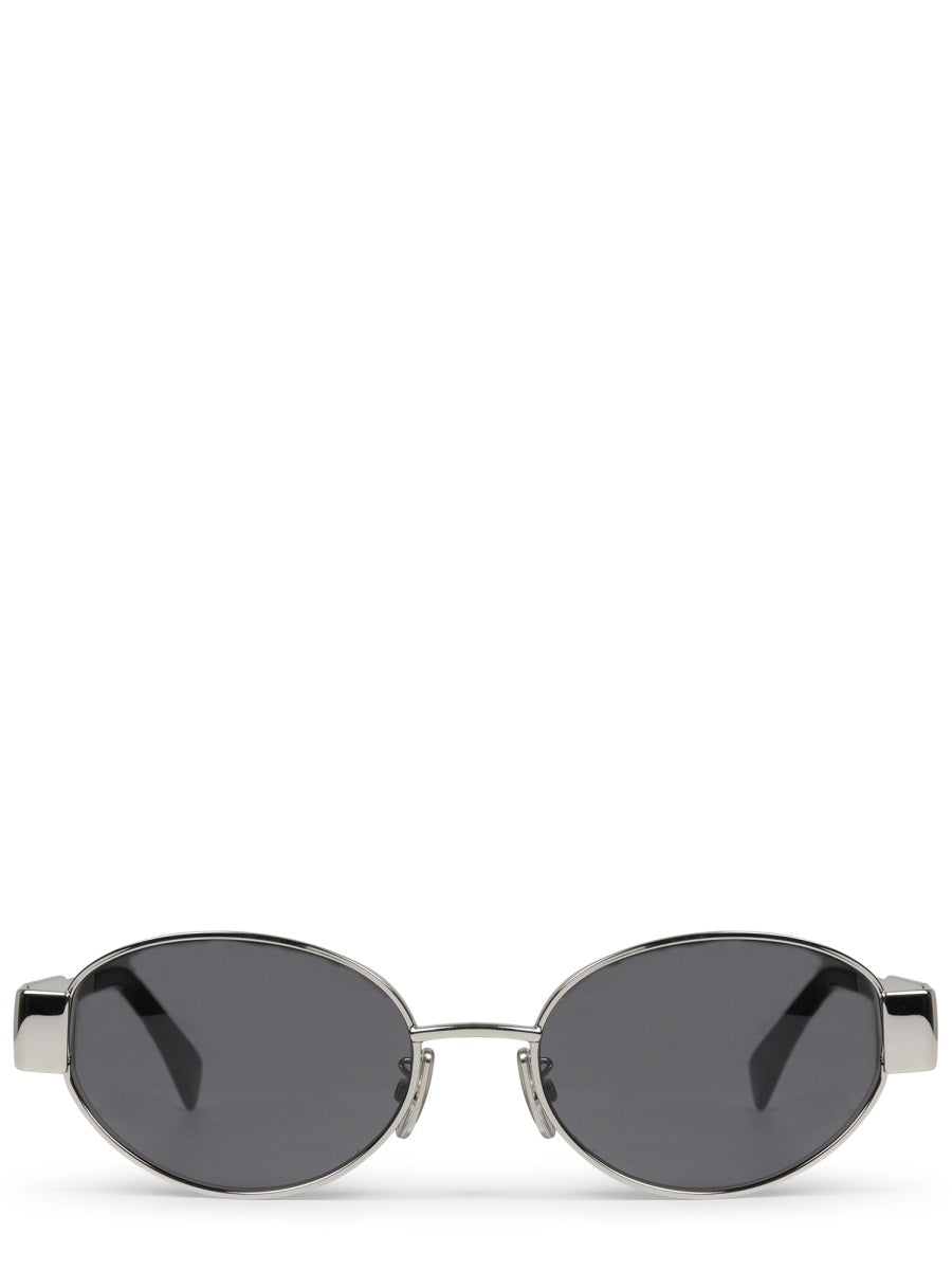 Oval-Shaped Metal Frame Sunglasses With Decorative Emblem