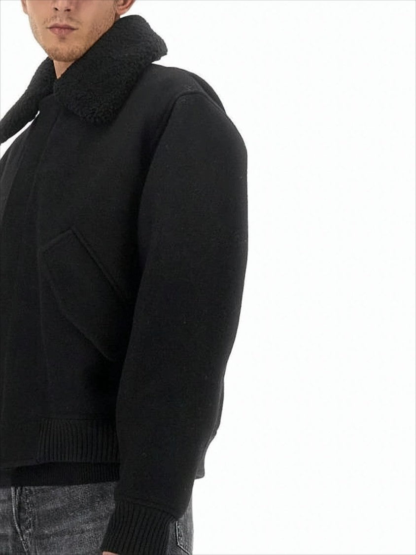 Cropped Black Wool Jacket with Oversized Collar