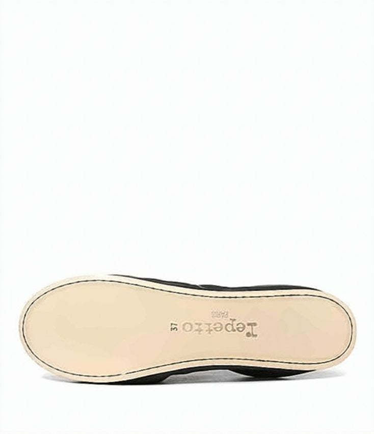Ruched Black Leather Flats with Bow Detail