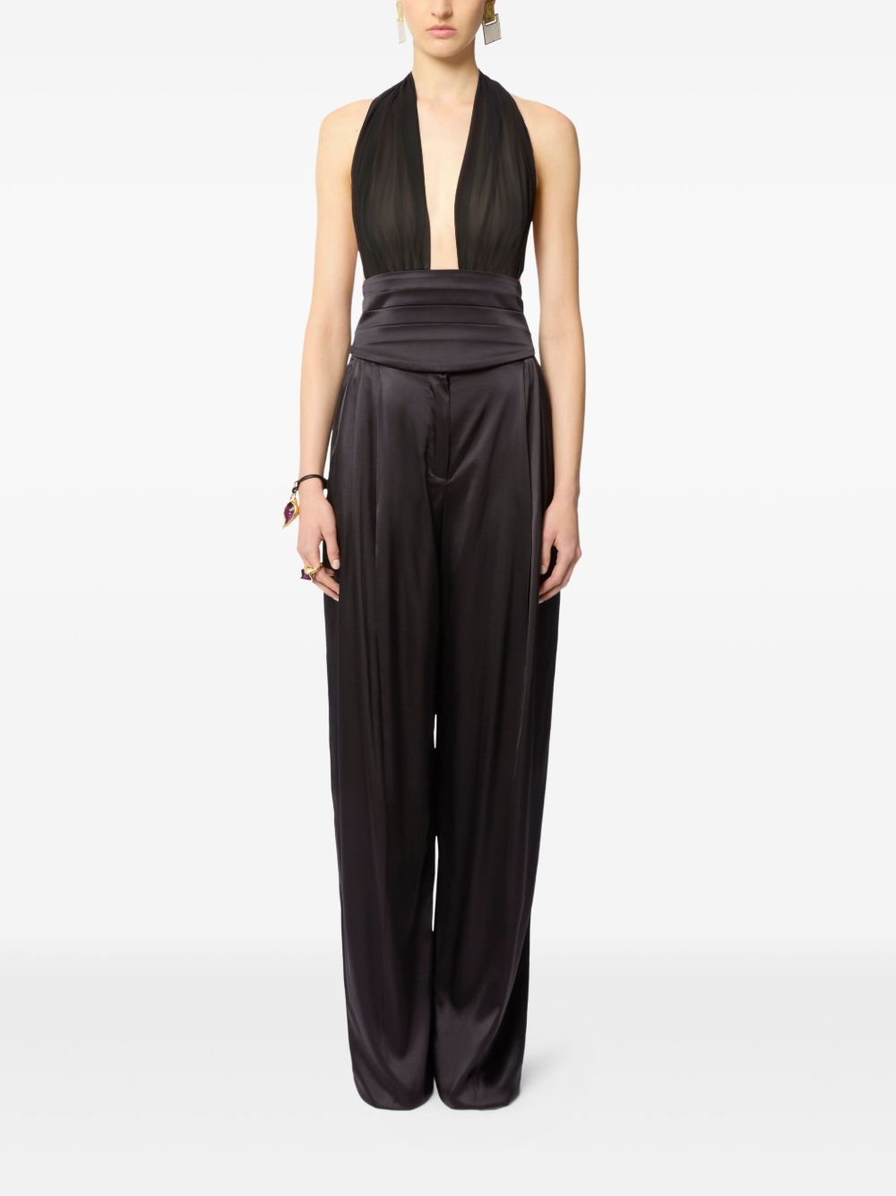 Silk V-Neck Halterneck Top With Bow Detail