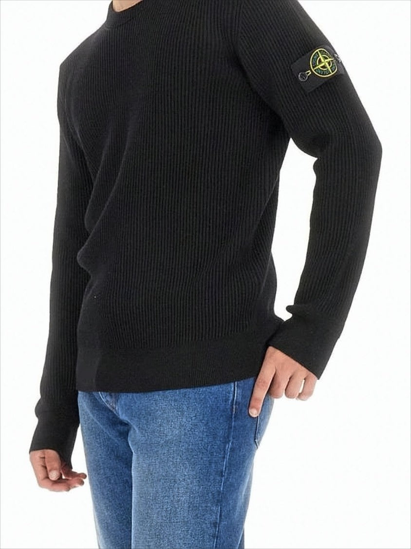 Ribbed Wool Sweater with Distinctive Logo Patch