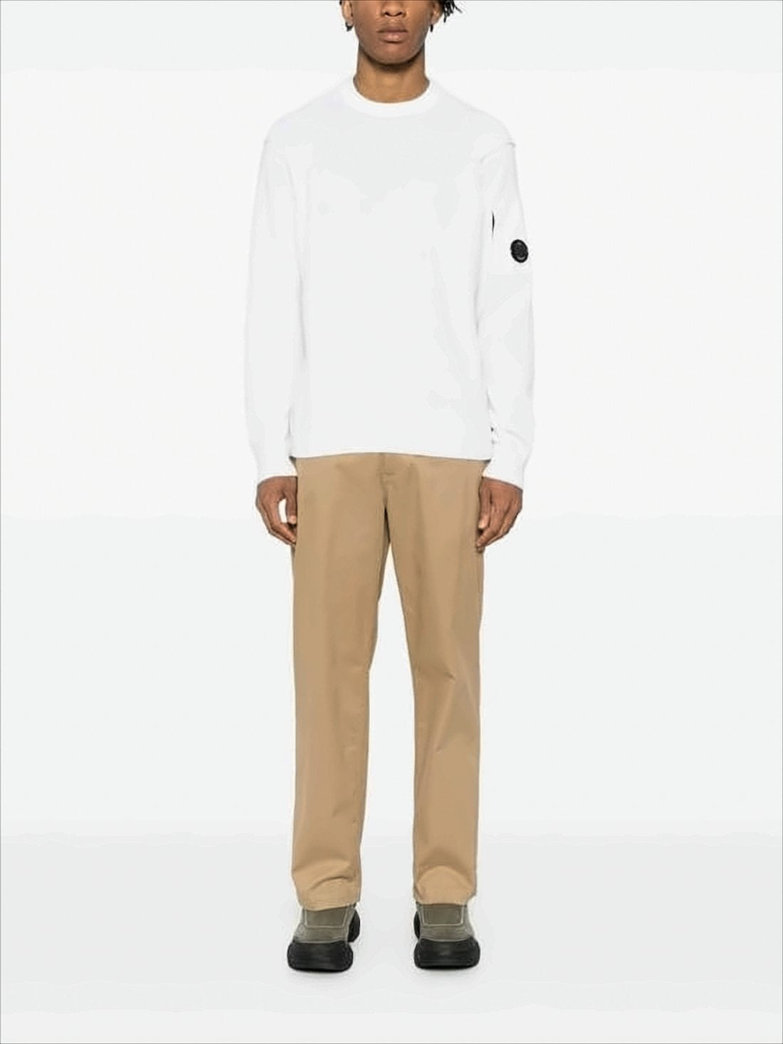 Long-Sleeve Minimalist Wool-Nylon Blend Top With Lens Patch