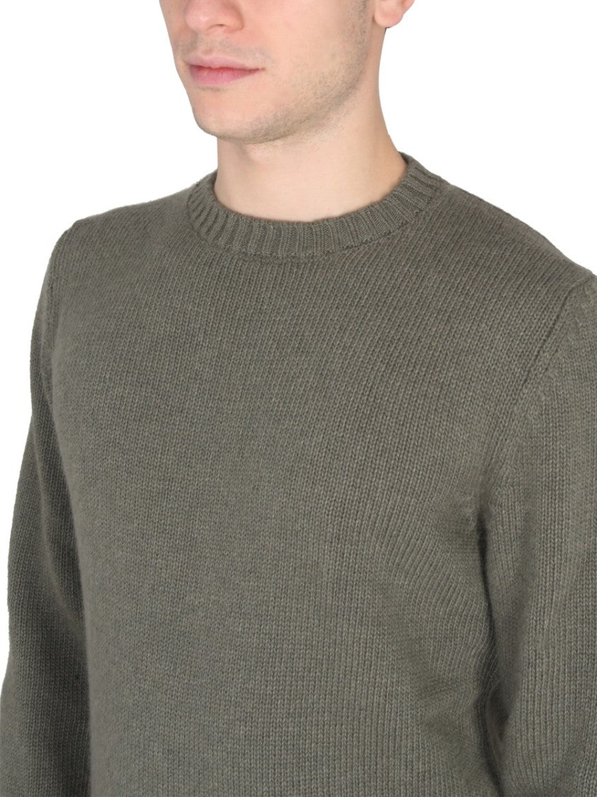 Cross-Neck Ribbed Knit Sweater In Green