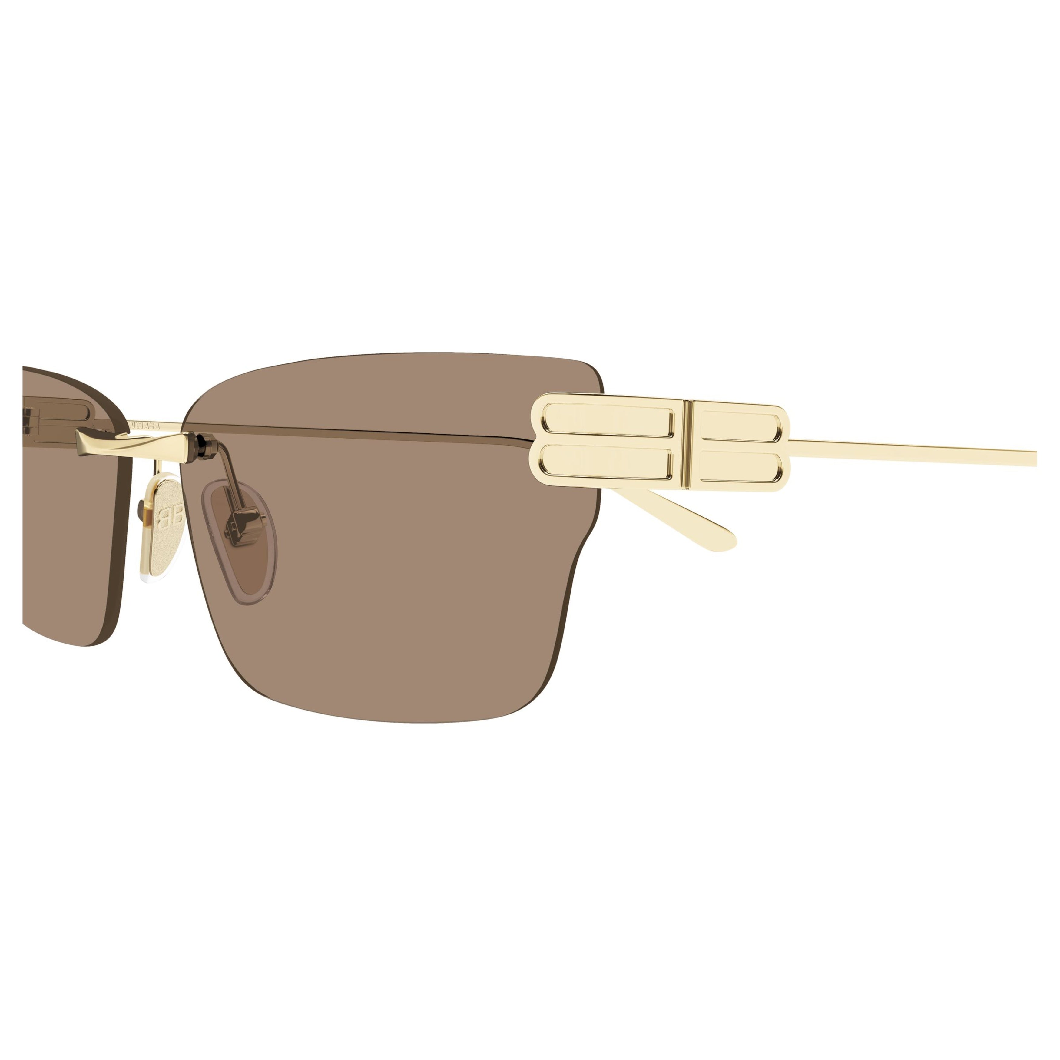 Rimless Gold Metal Sunglasses With Rectangular Brown Lenses