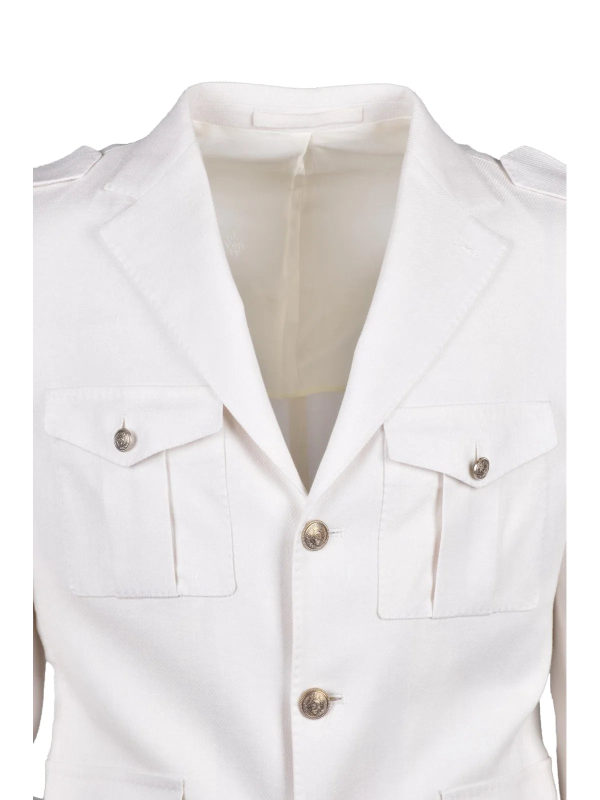 White Linen Alpaca Silk Military Jacket