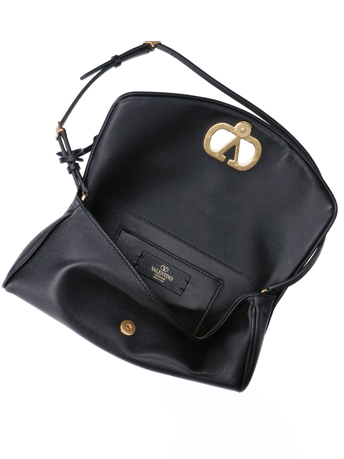 Black Structured Gold Emblem Leather Bag