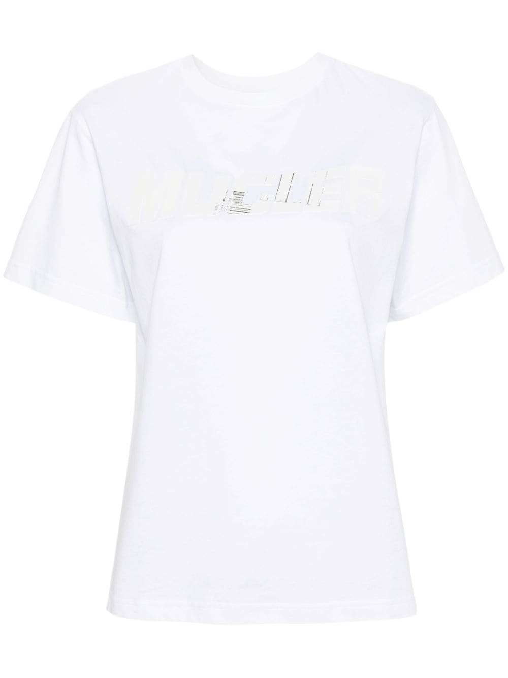 Textured Appliqué Logo White Cotton Jersey Top