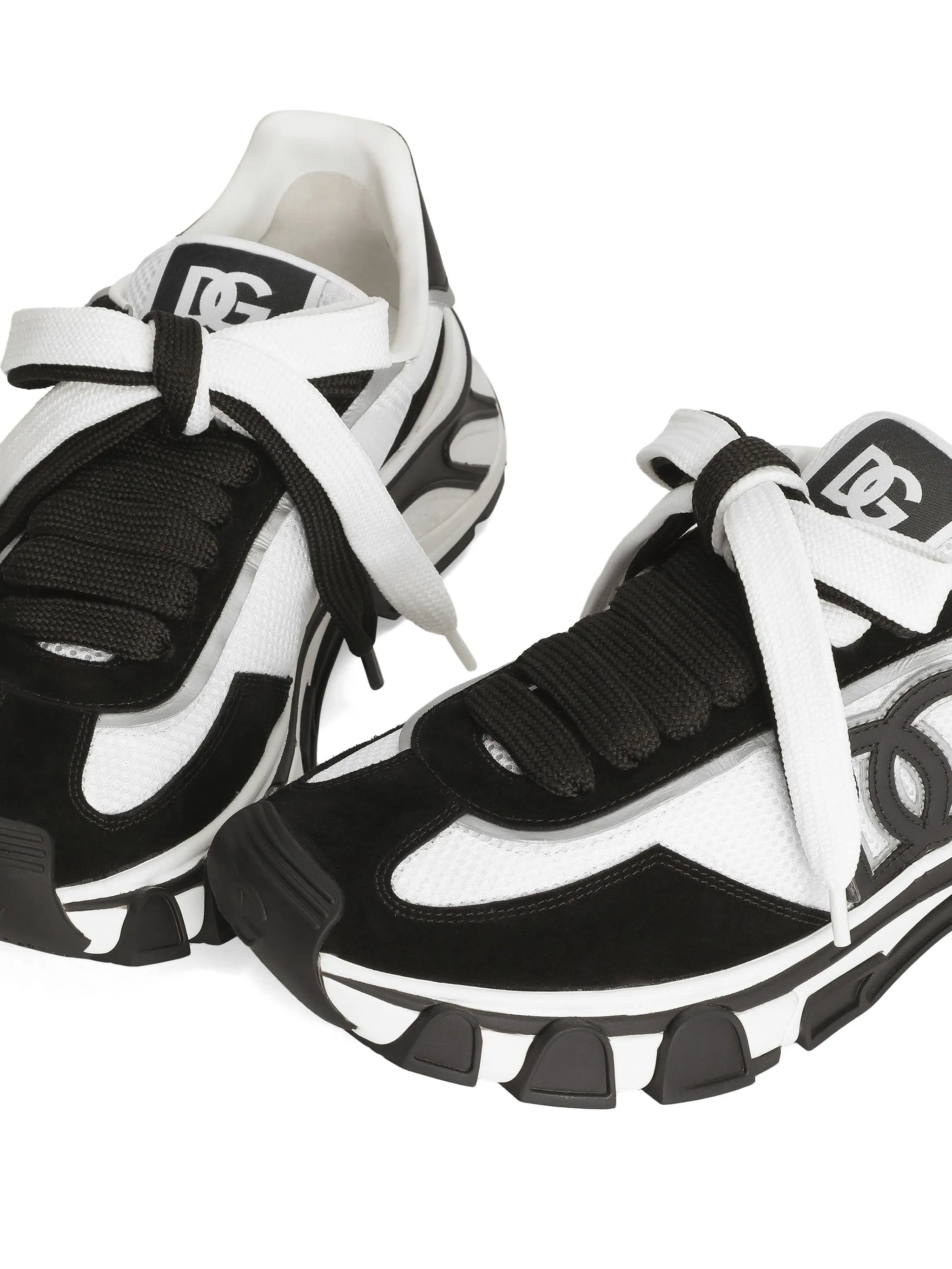 Black/White Dynamic Chunky Mesh Leather Sneakers