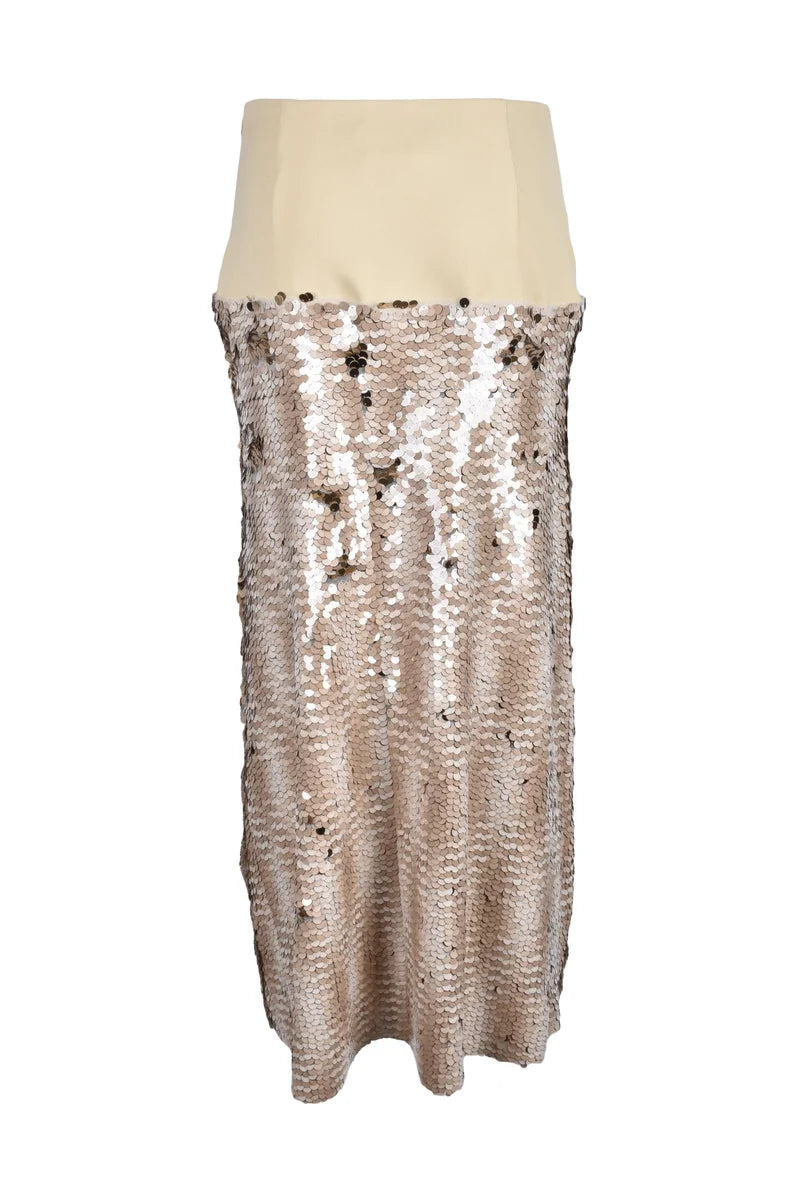 Long Skirt Beige Sequins