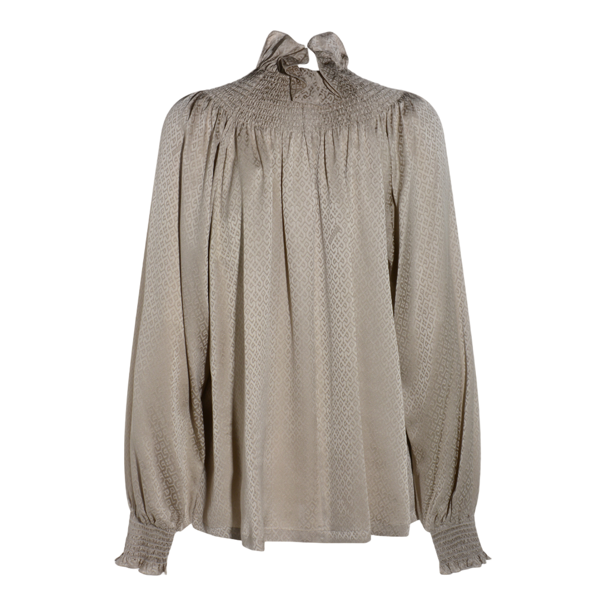 Ruffled Neckline Blouse with Puff Sleeves