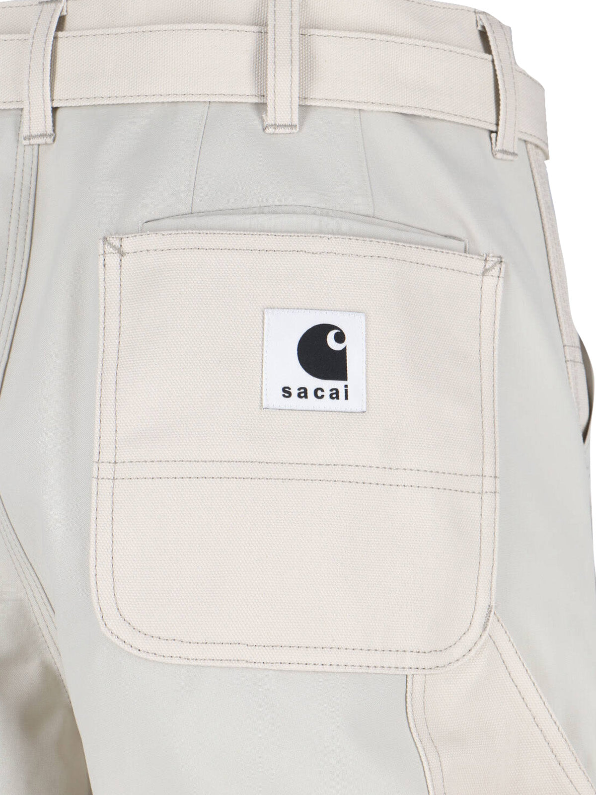 Double Knee White Pants With Mid-Rise Waist And Reinforced Patches