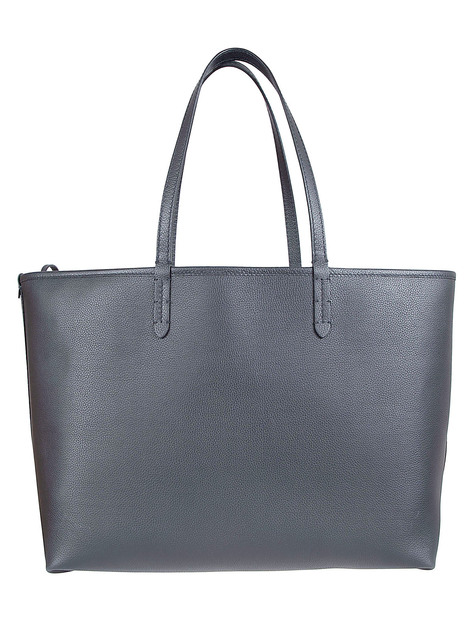 Reversible Black Calf Grain Leather Tote Bag with Equestrian Knight Emblem