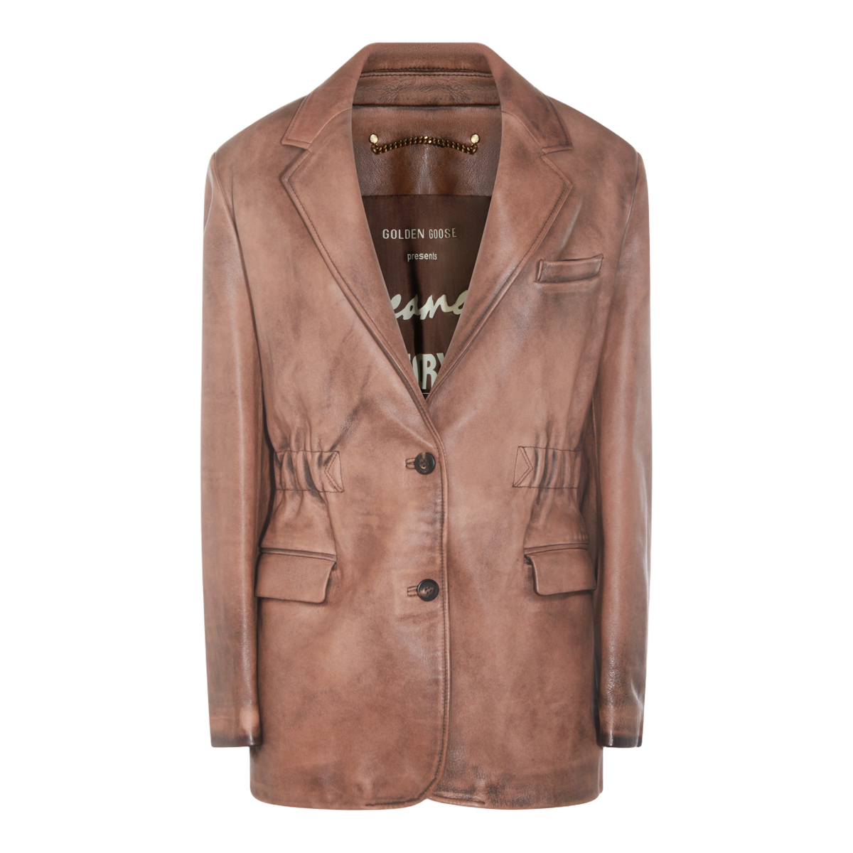 Distressed Brown Leather Jacket with Tailored Silhouette