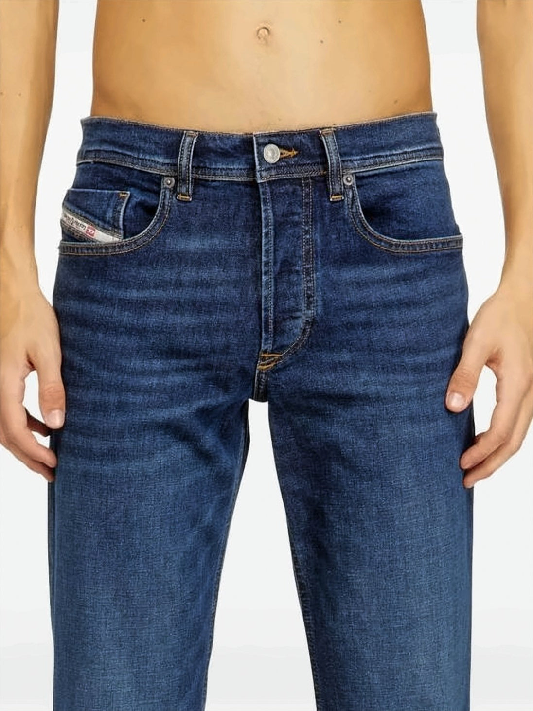 Straight-Leg Denim Pants with Subtle Fading and Five-Pocket Styling