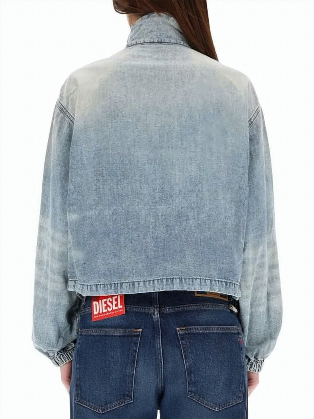 Cropped Denim Jacket with High Collar