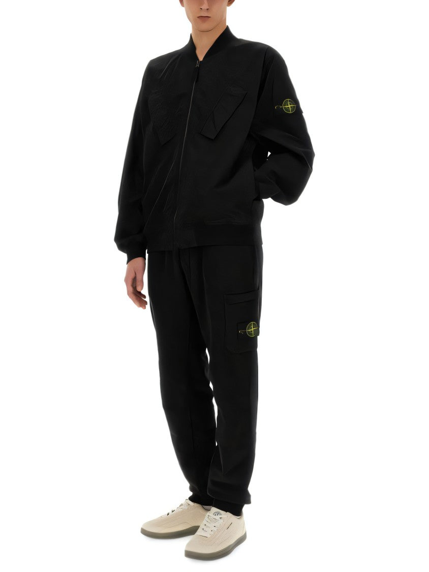 Black Jacket With Zip Closure And Fitted Cuffs