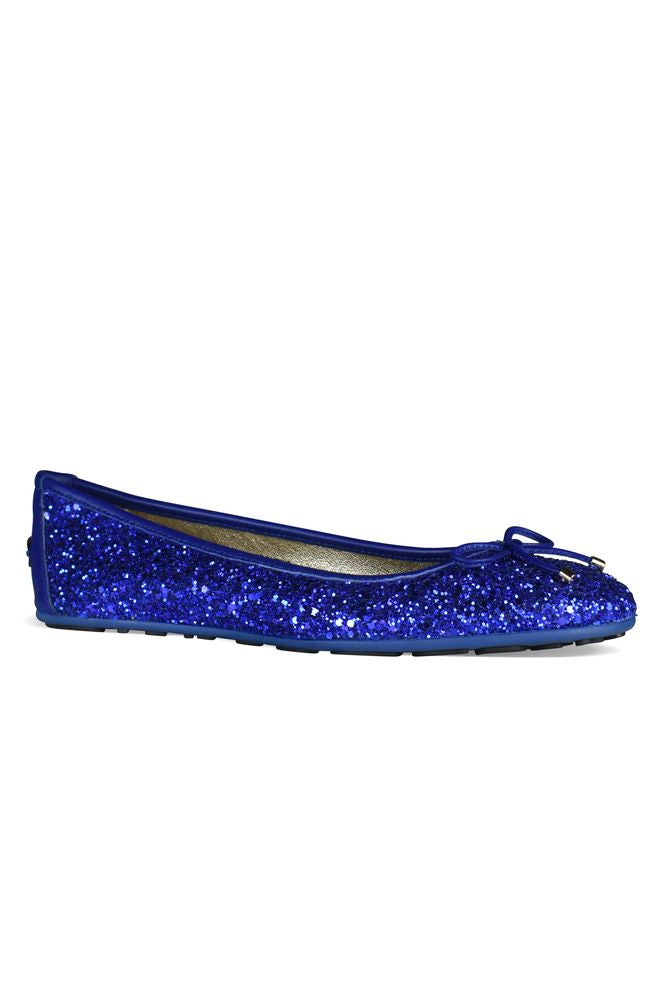 Sequined Blue Ballerinas With Decorative Bow