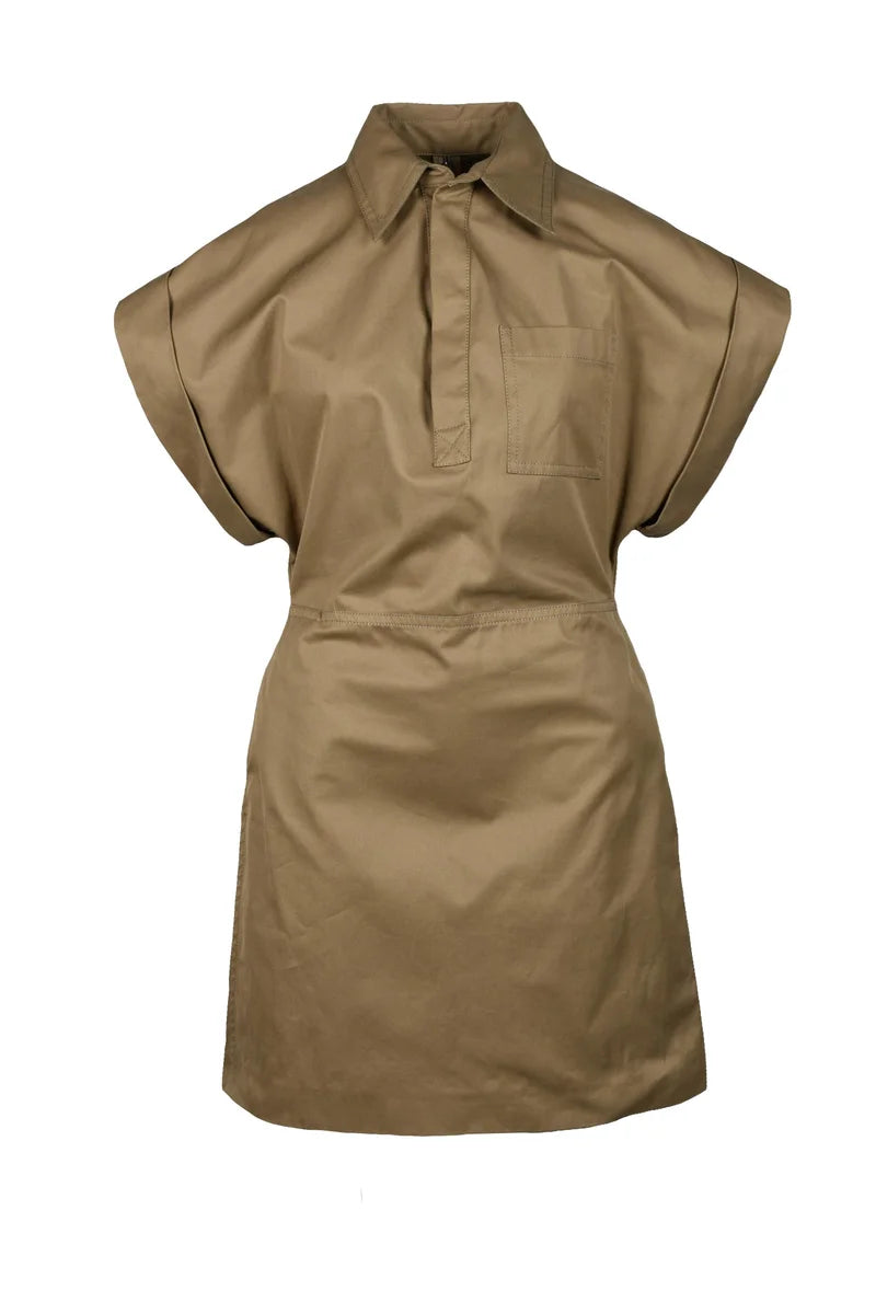 Rigid Cotton Short Dress - Khaki
