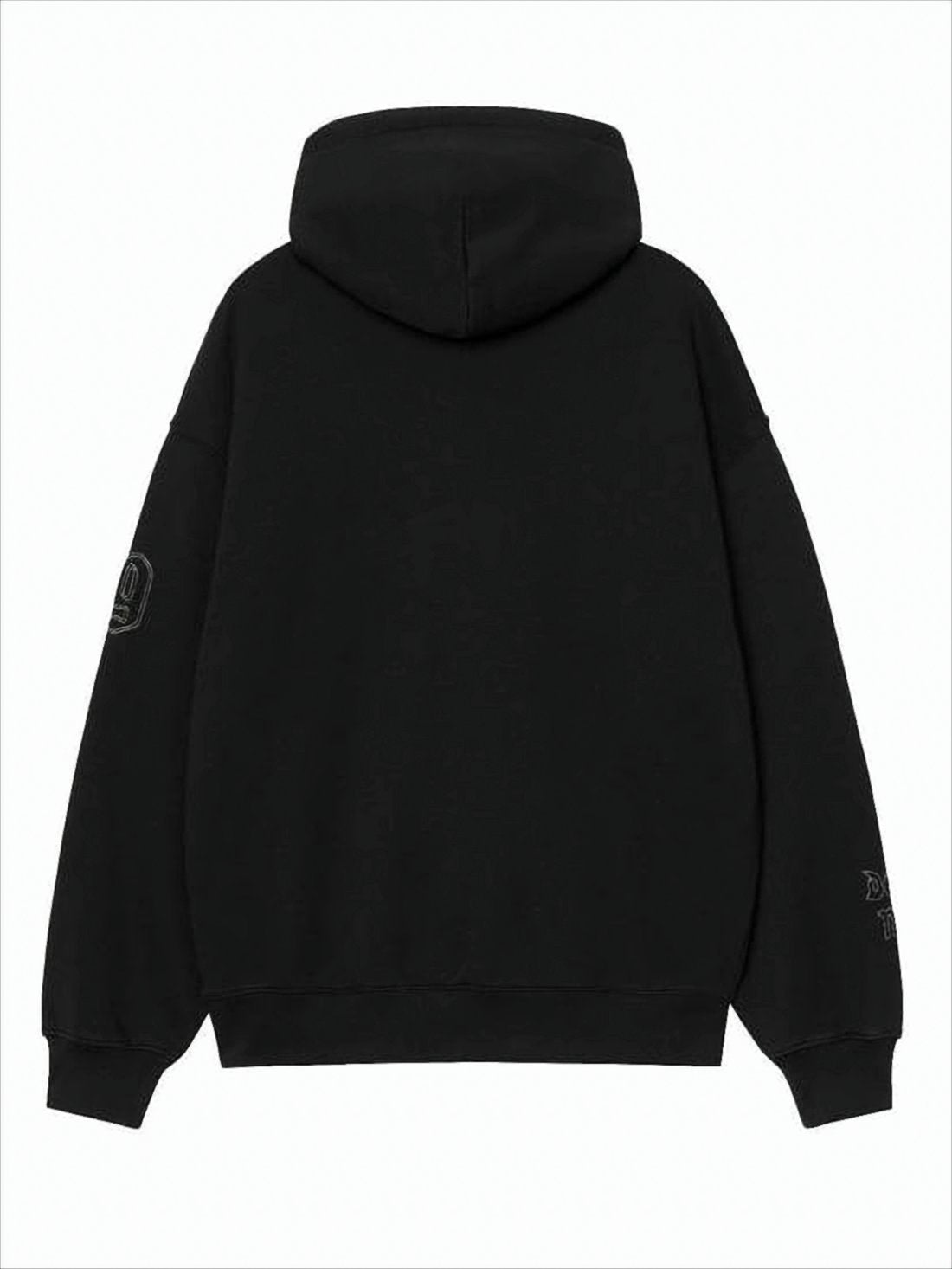 Embroidered Black Hoodie with Graphic Front