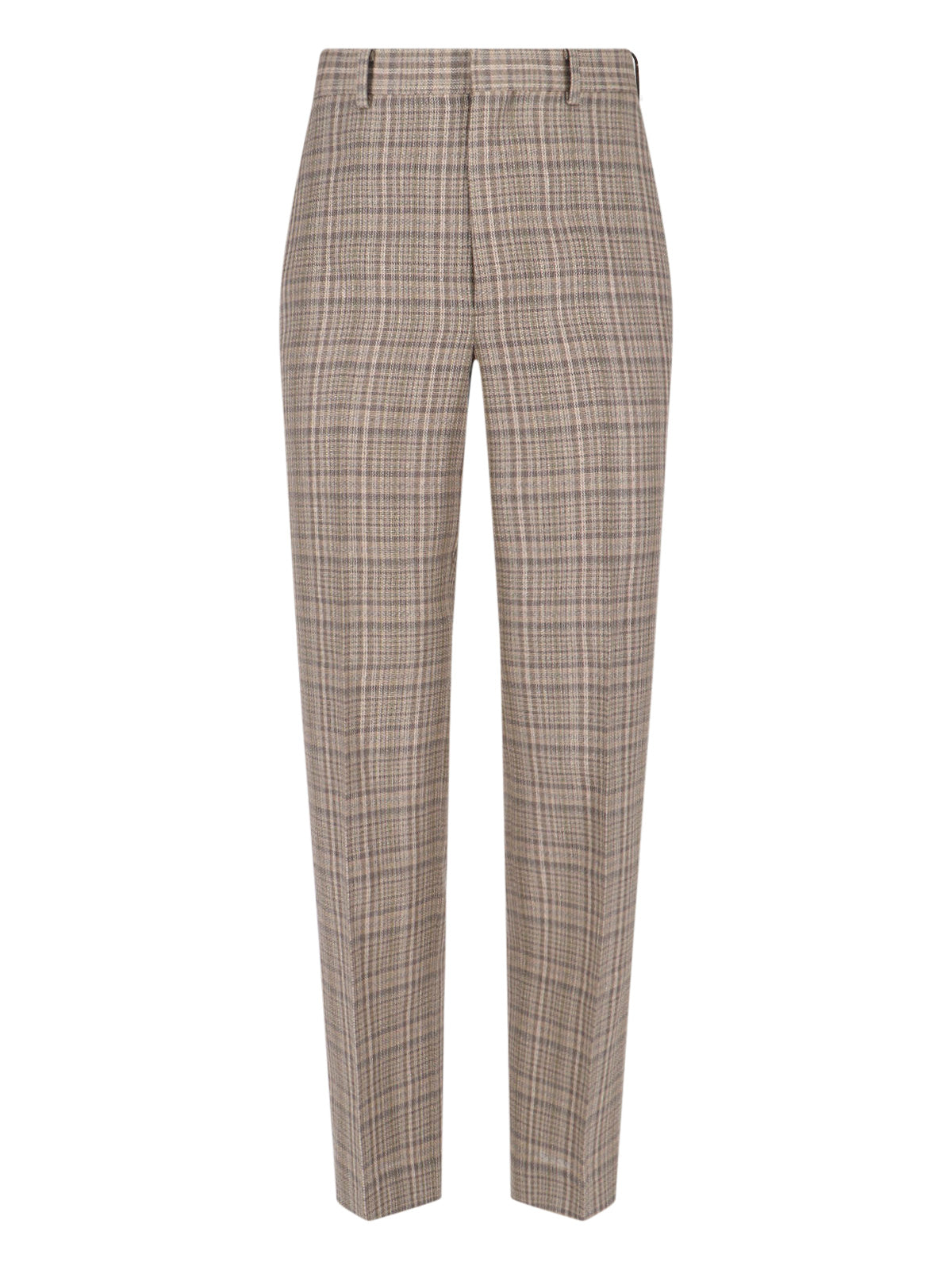 Brown Silk-Linen Blend Checkered Trousers