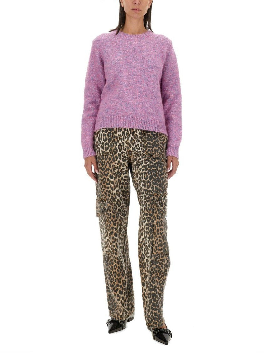 Knitted Sweater with Crew Neckline and Ribbed Cuffs