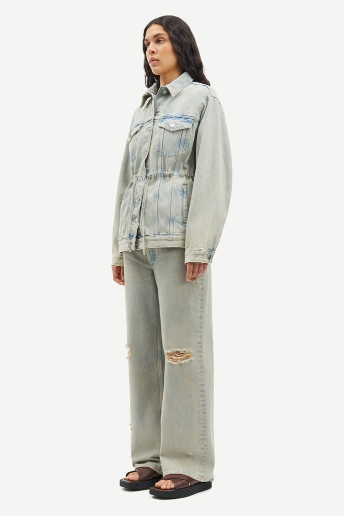 Loose-Fit Denim Jacket With Waist Drawstring