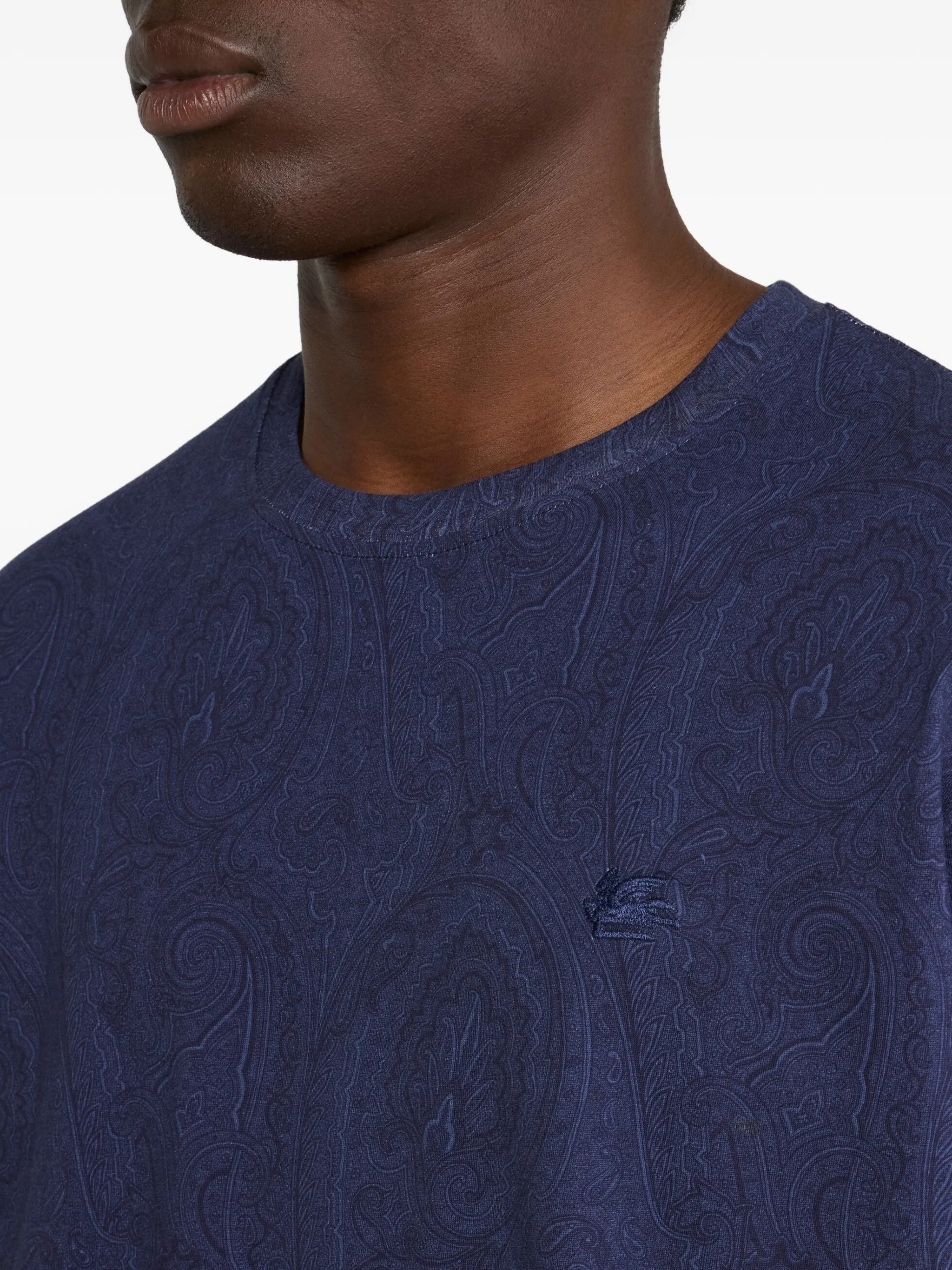 Navy Roma Short-Sleeved Paisley Pattern T-Shirt