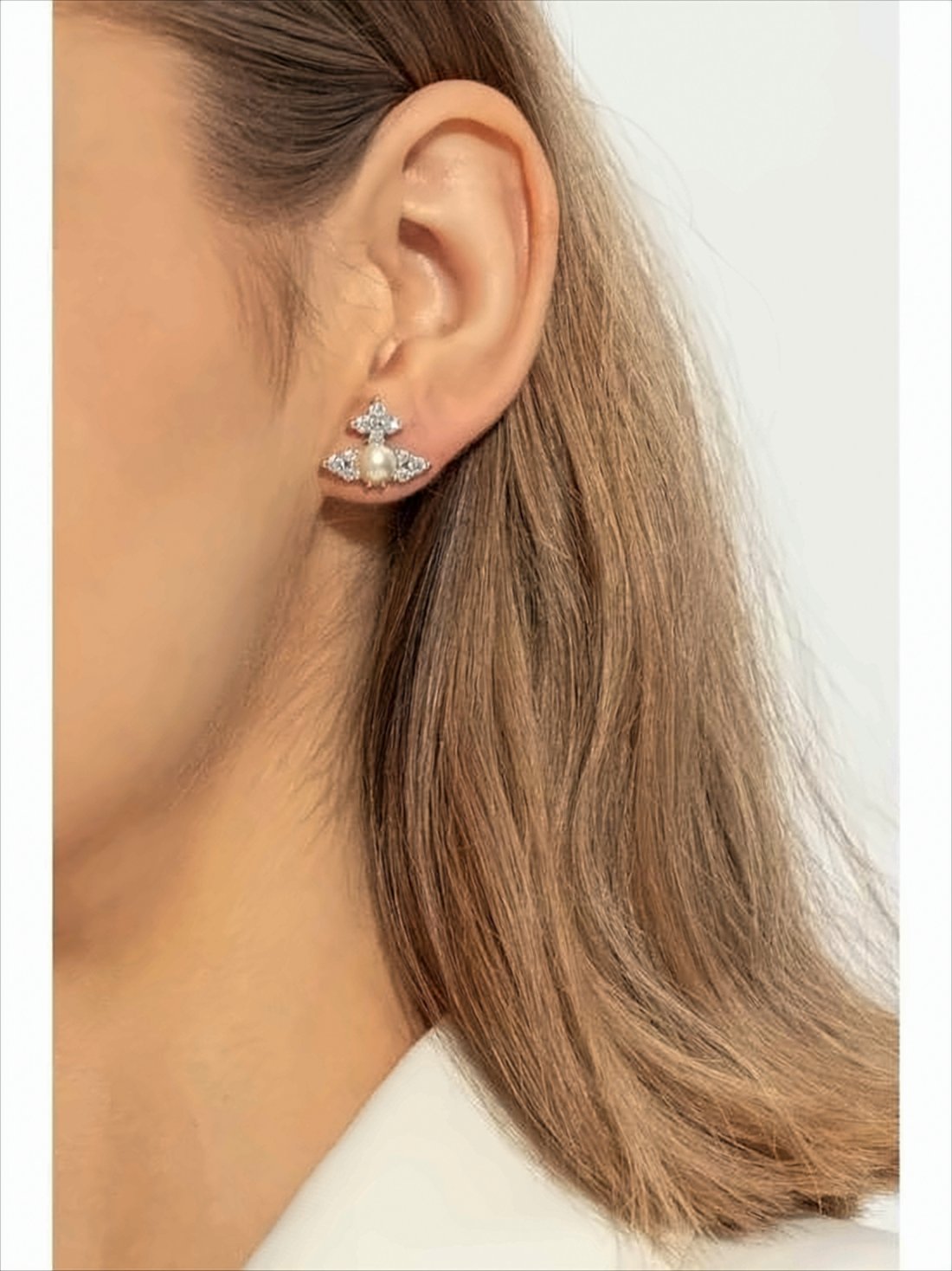 Ornate Silver-Tone Earrings with Central Oval Pearl