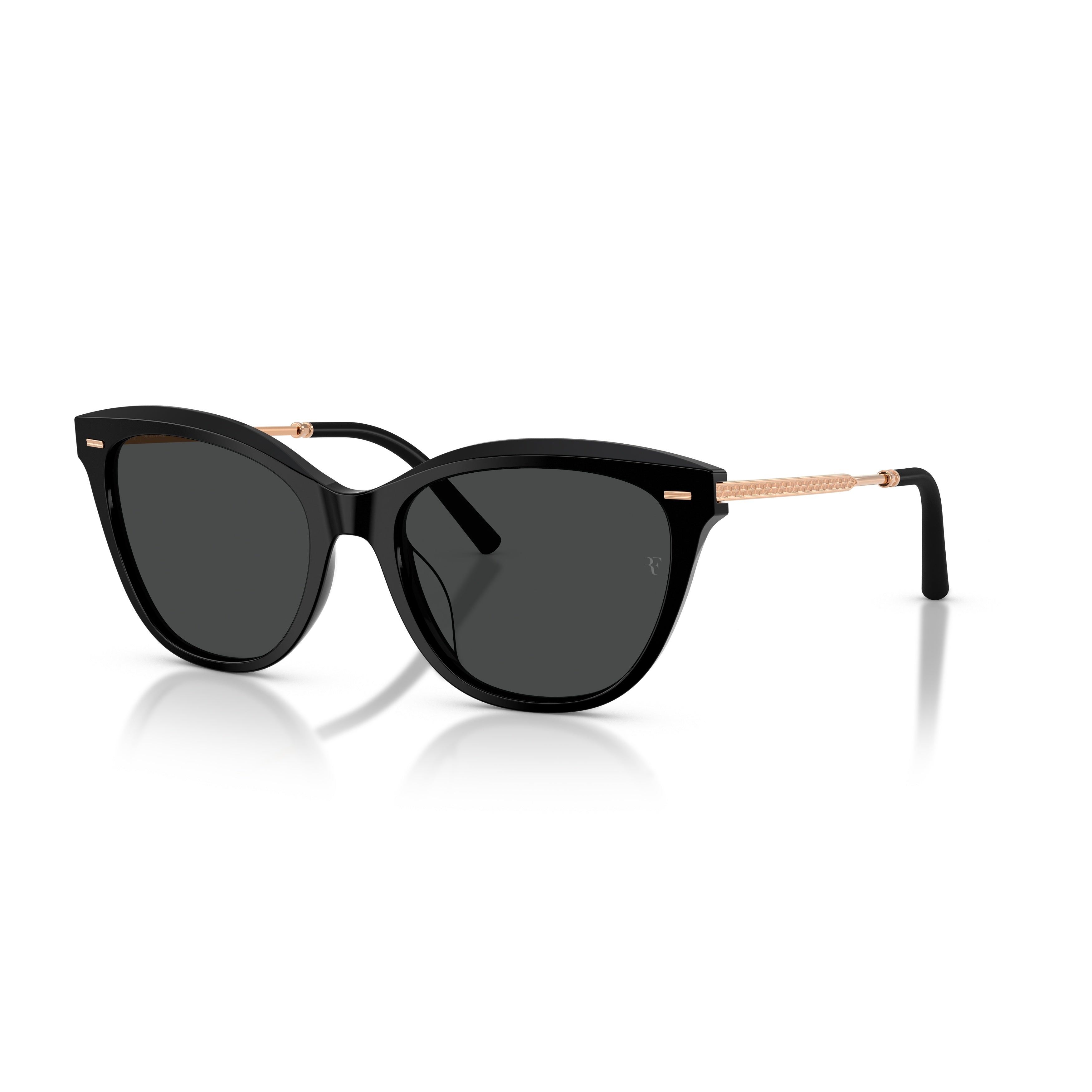 0ov5597su Glossy Black Cat-Eye Sunglasses with Rose Gold Accents