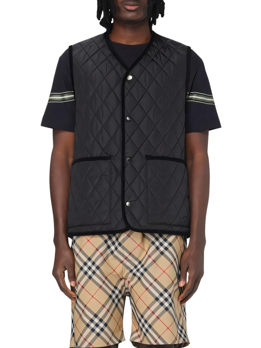 Diamond Quilted Black Vest with Contrasting Lining